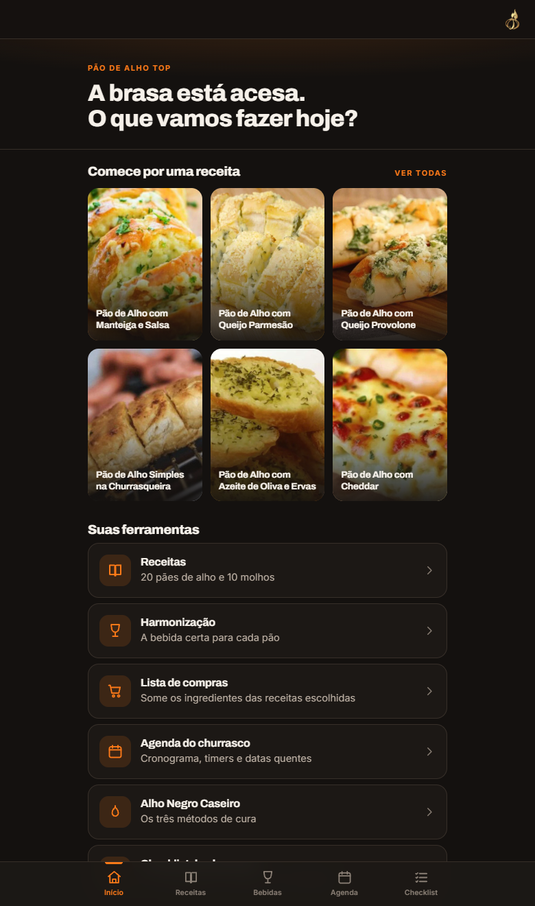 Tela inicial do app Pão de Alho Top