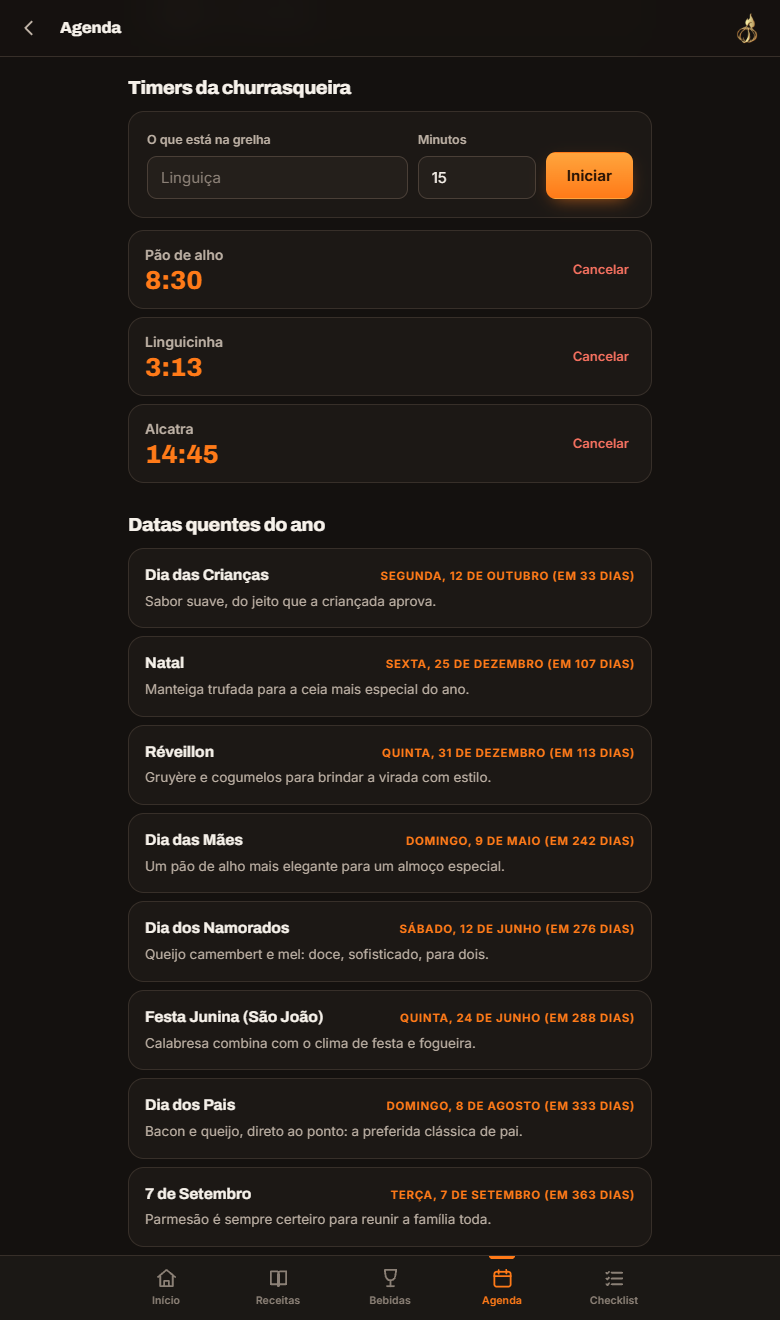 Vários timers ao mesmo tempo, um para cada carne na grelha